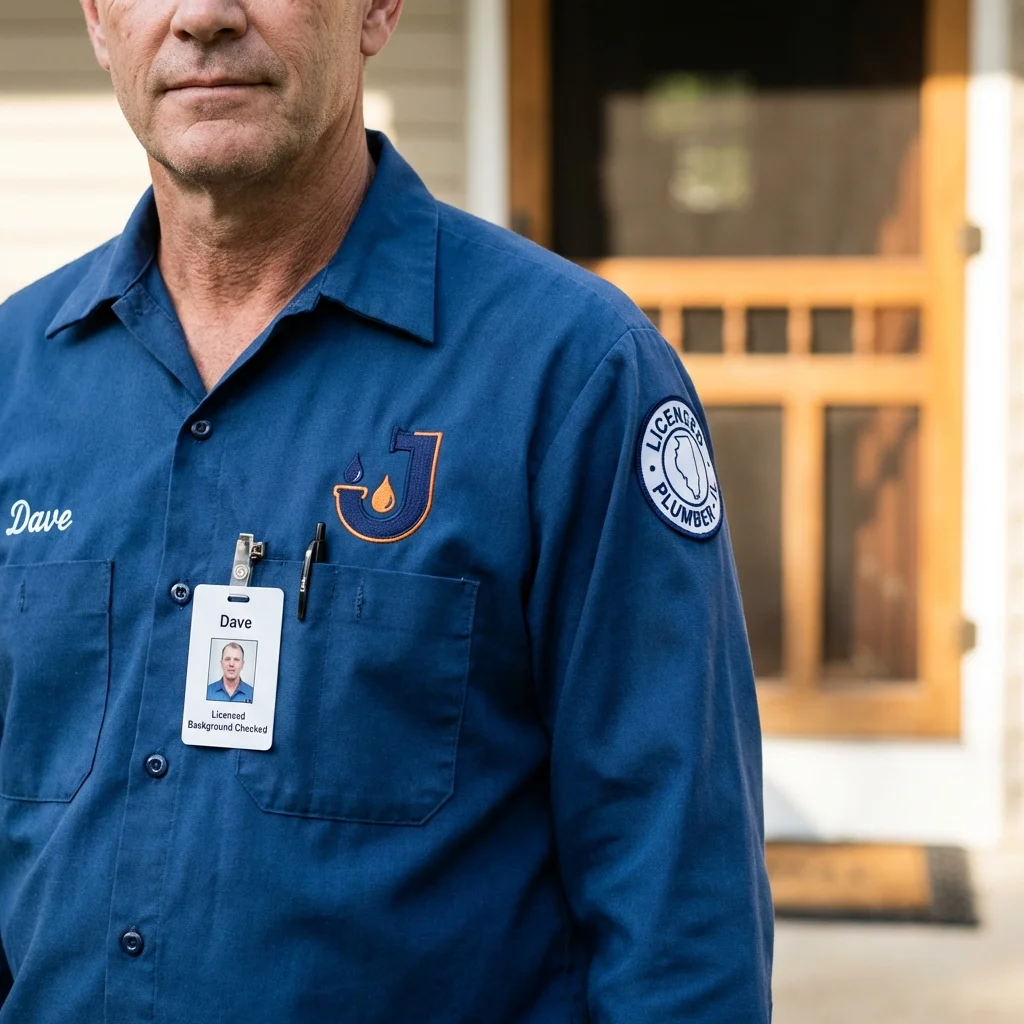 Licensed plumber showing ID badge in Lindsborg, KS