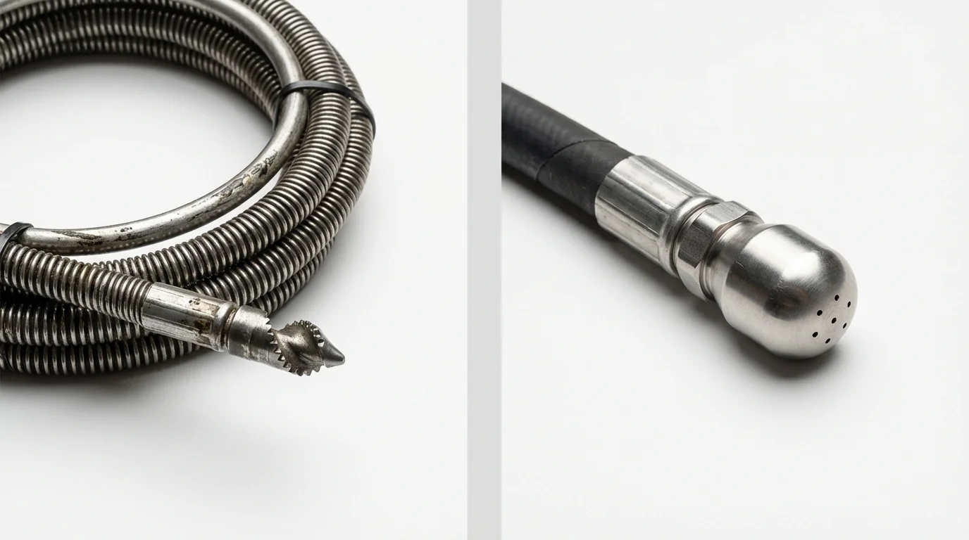 Drain snake cable and hydro jetting nozzle used for drain cleaning in Lindsborg, KS