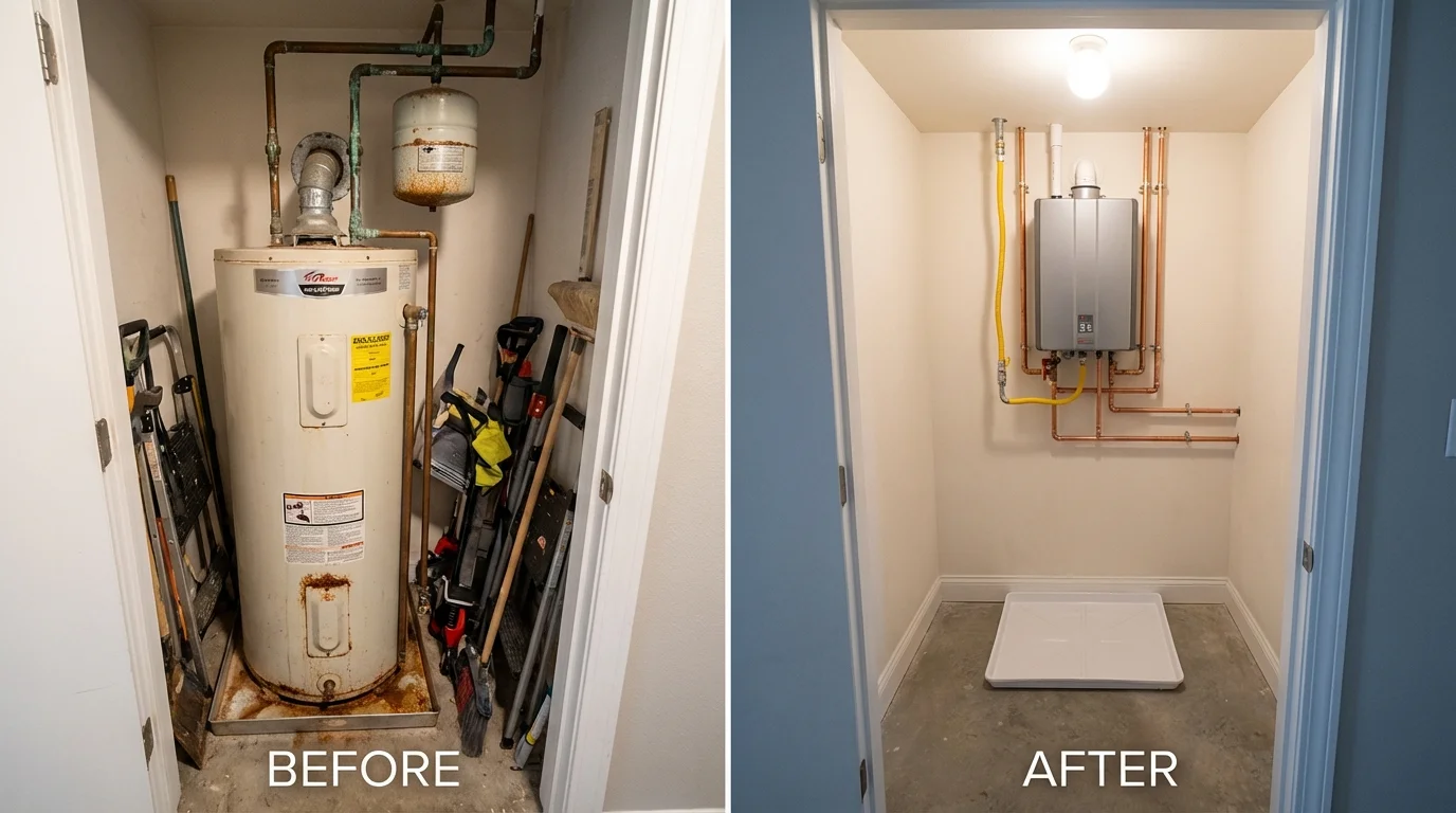 Tank water heater versus wall-mounted tankless unit comparison for Lindsborg, KS homeowners