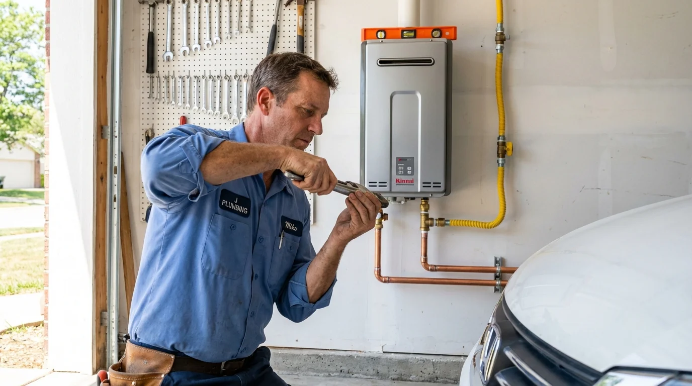 Tankless water heater installation by a Johns Plumbing LLC plumber in Lindsborg